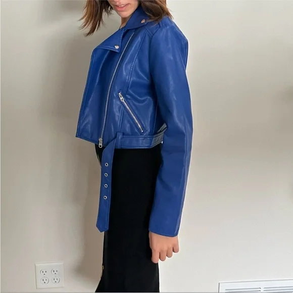Pull and bear blue leather biker jacket size extra large - Picture 3 of 5